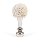 Decorative vase with white rose ball and silver base on a white background
