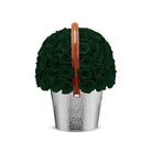 Basket filled with green roses on a white background