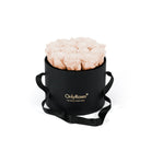 Black round box with beige roses and 'Only Roses' branding on a white background